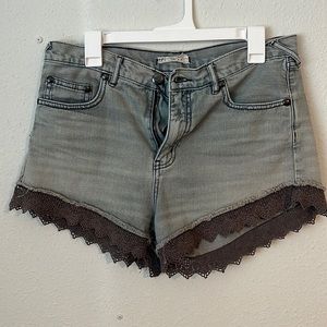Gray free people denim shorts 29 waist crochet